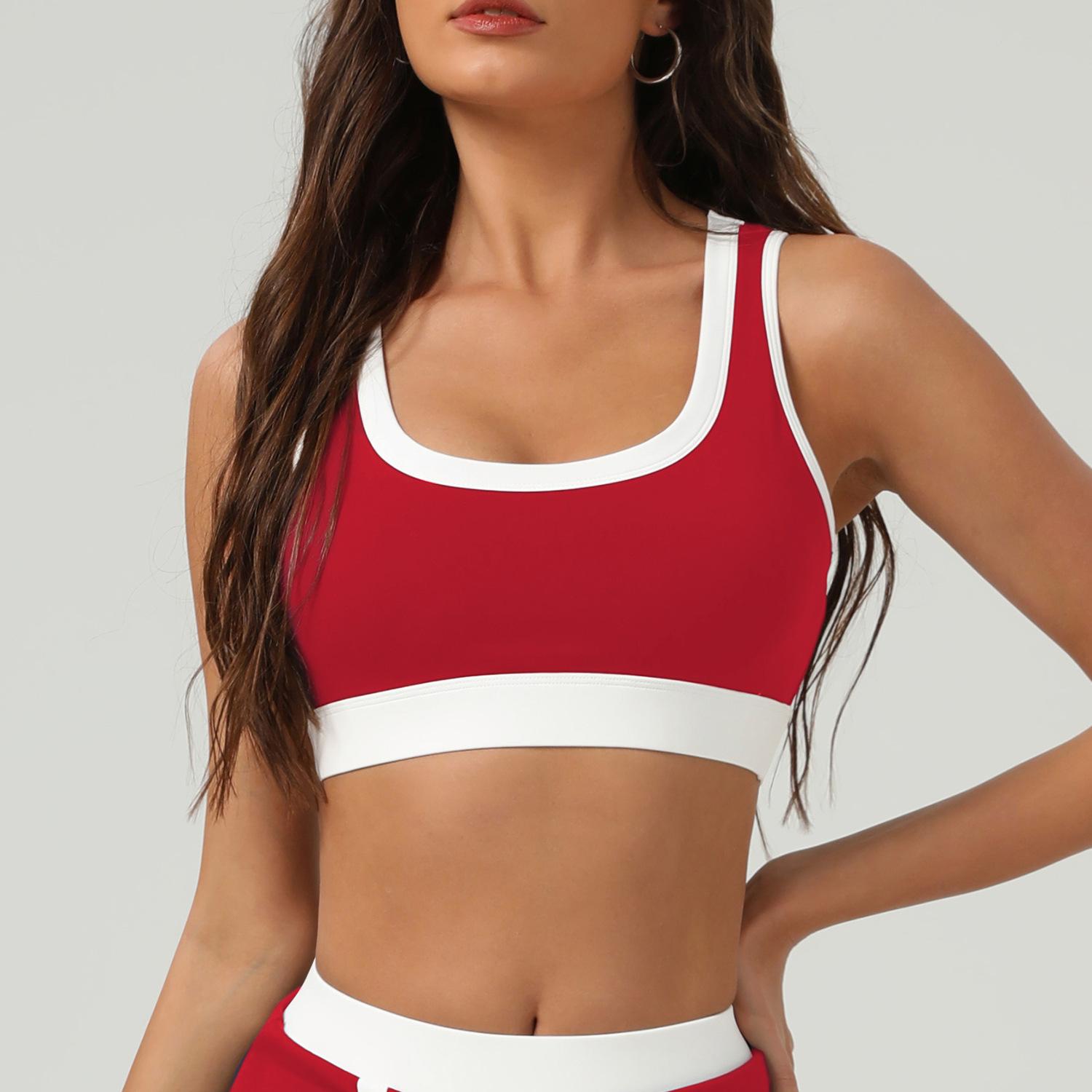 Women s Square Neck Contrast Trim Removable Pads Sports Bra S