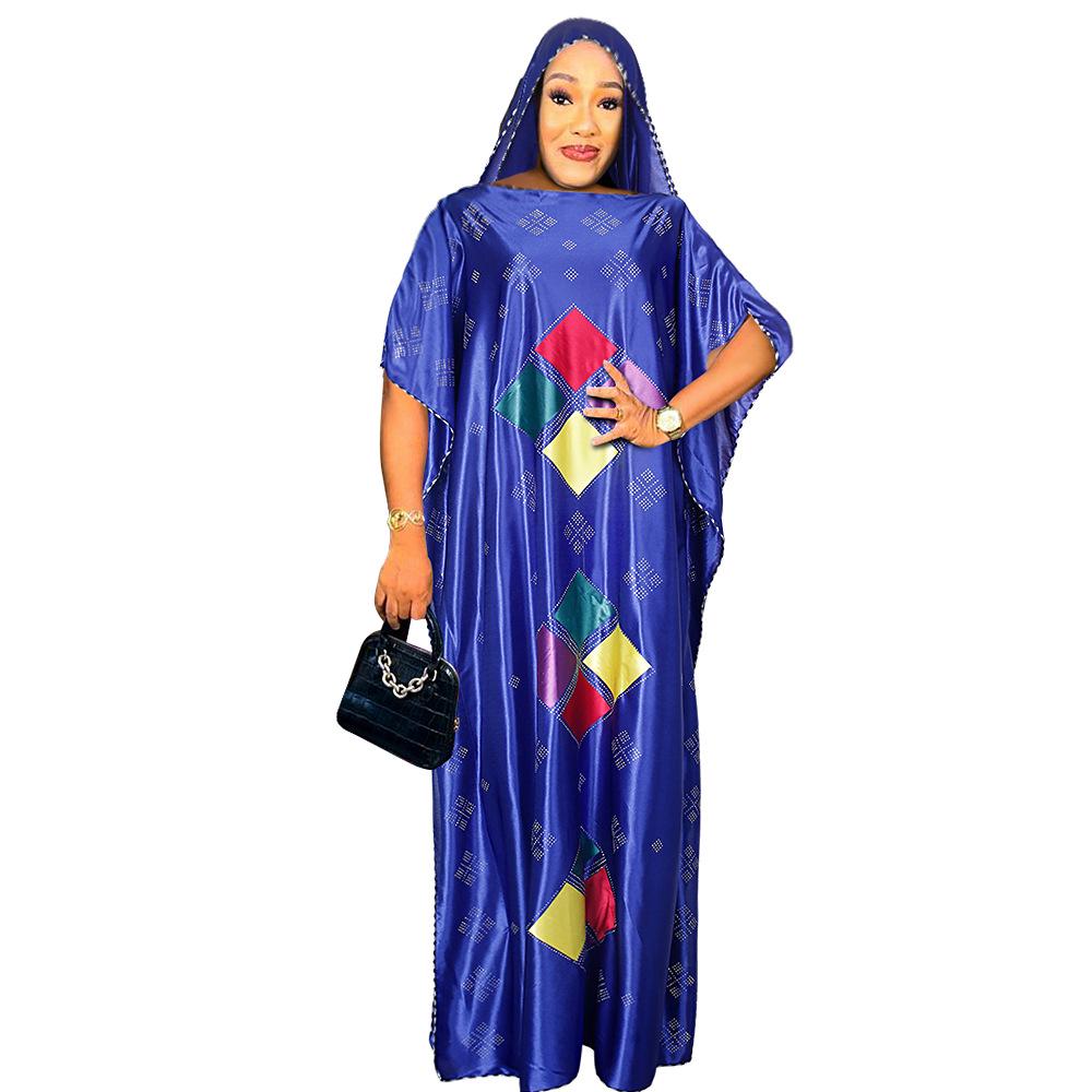 Plus Size Women's Muslim Robe with Headscarf - Middle East & Africa Style, Hot Drill Design.