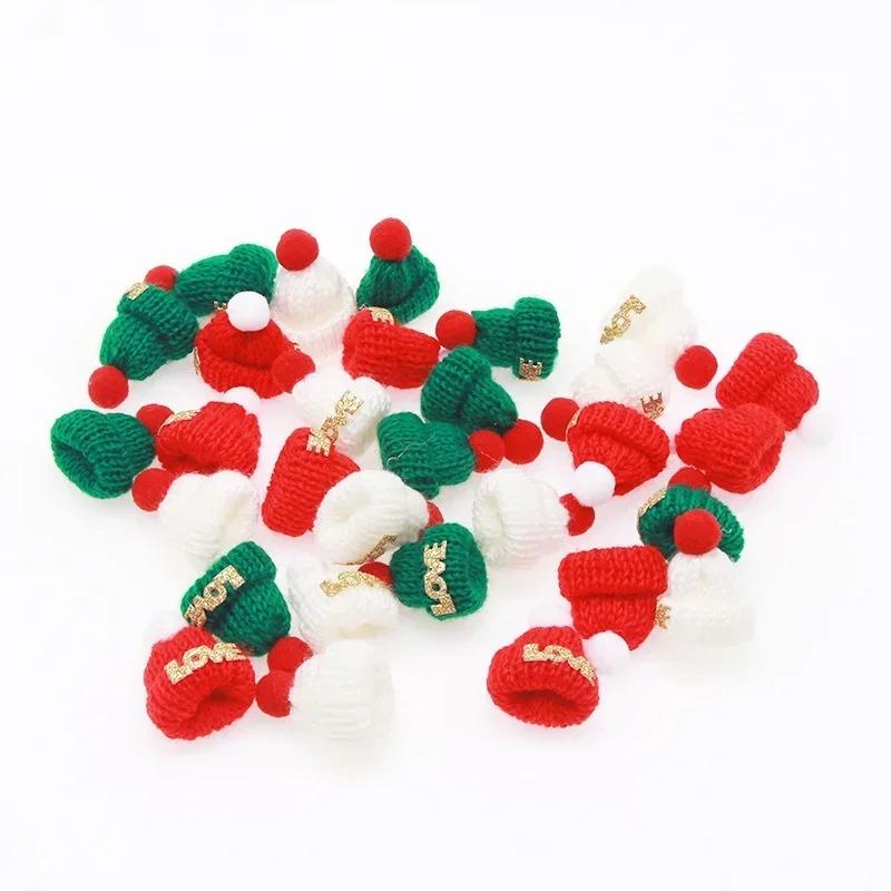 Cute Small Christmas Hat Knitted Wool Hat Cute Mini Finger Set Xmas Tree Ornaments Decoration Supplies
