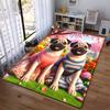 Cute Pugs in Colorful Dresses on Flower Lawn Printed Carpet Suitable for use as an anti-slip for living room bedroom sofas