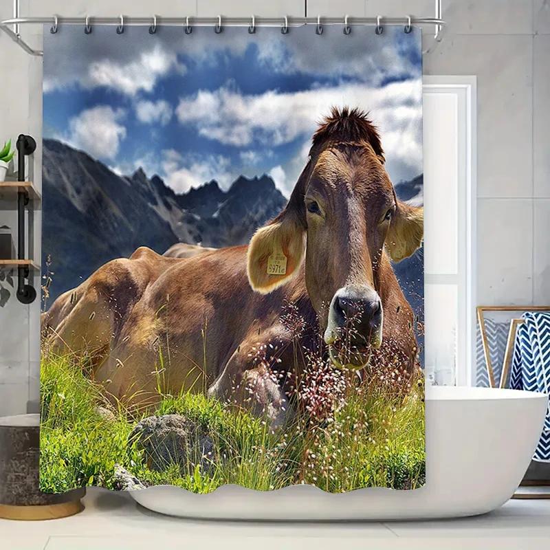 Bathroom Decor Shower Curtain Print Cow Mountain Landscape Waterproof Fabric Home Decoration Waterproof Bathroom Accessories Ani