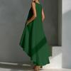 Women's Color Cotton Linen Irregular Sleeveless Dress With Short Front And Long Back