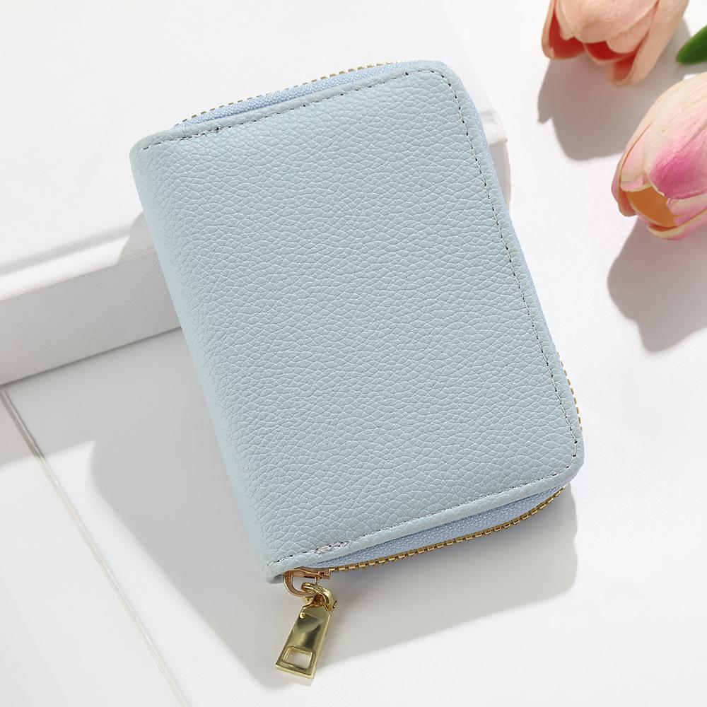 Women's Solid Color Accordion Card Holder - Lychee Pattern, Large Capacity, Multi-Card Slot, Simple Coin Purse Trend