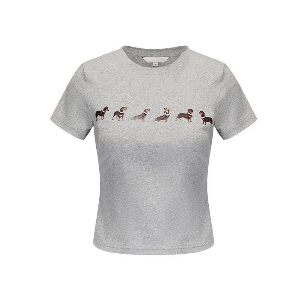 

Такса Y2K Кроп-топ Мультяшные футболки с собаками Рубашки Женские в корейском стиле Футболка с коротким рукавом Девочки XL серый