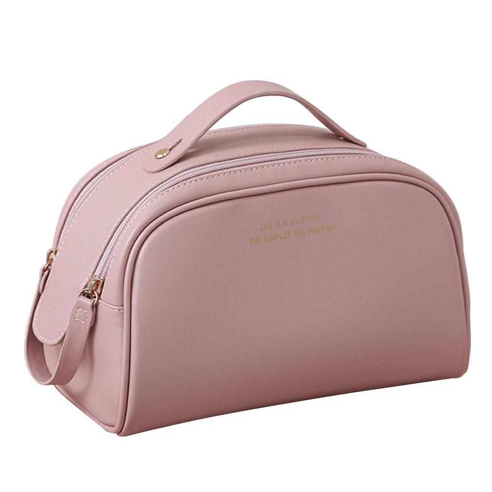 

HK8301 Large Capacity Portable Makeup Cosmetics Bag Dual Zipper Portable Toiletry Organizer Bag Pink