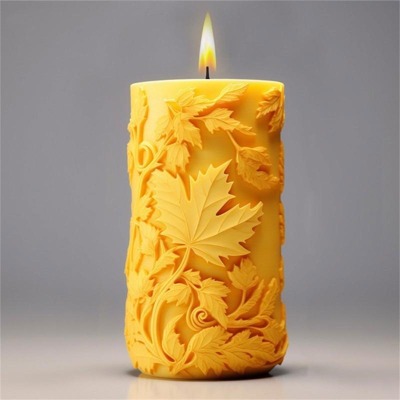 Leaf Embossed Candle Molds for Making Candle Soap Christmas Present Room Decorations Cylinder Candle SIlicone Molds