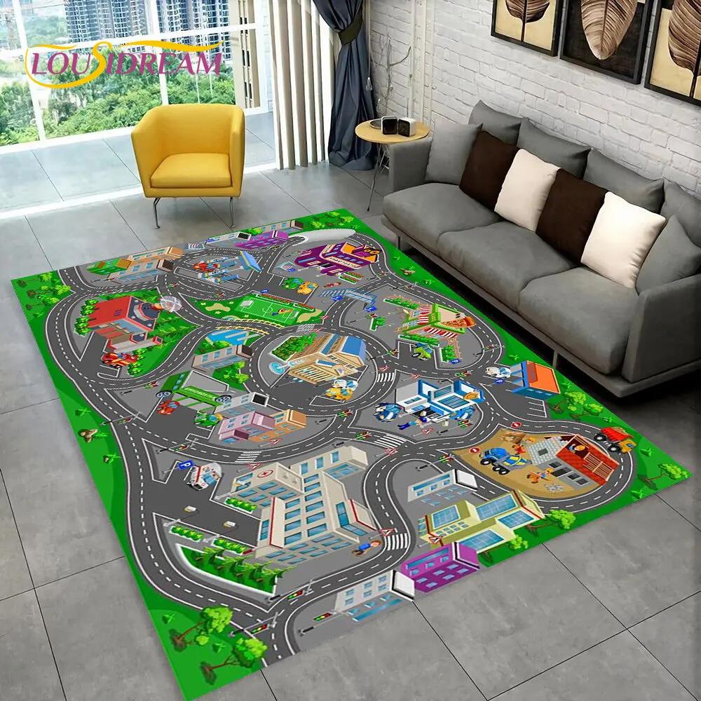 Child Playmat Highway Simulated City Traffic Playroom Area Rug,Carpet for Home Living Room Bedroom Sofa ,kids Non-slip Floor Mat