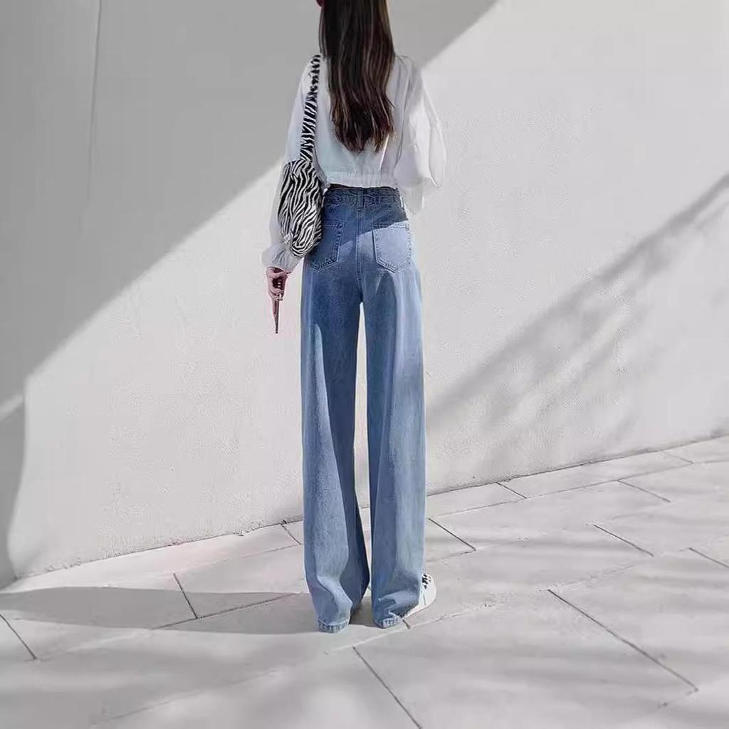 Damen-Jeans mit hohem Bund und weitem Bein: Sommer-Herbst 2025 Petite Bodenlanges Modell