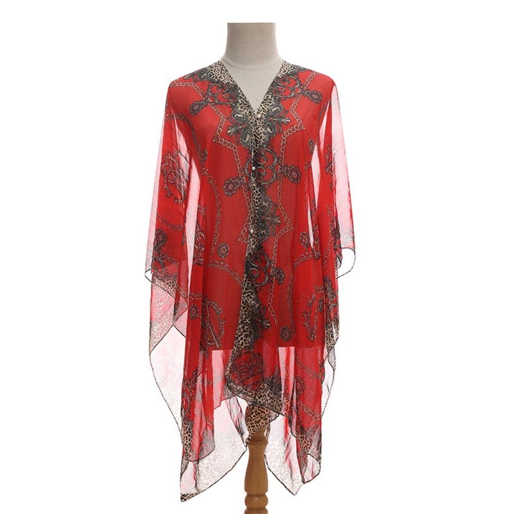 

Long Flower Scarf Leopard Print Bikini Blouse New Fashion Sun Protection Shawl Spring Summer червоний