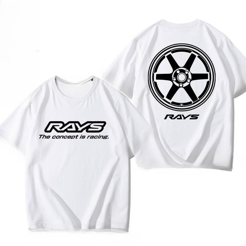 Japan RAYS Wheel Hub Modified Car Jdm Short-sleeved T-shirt Men's and Women's Pure Cotton Half-sleeved Casual Wear Top Versatile