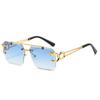Retro Square Rimless Sunglasses Seaside Cheetah Decoration Frameless Gradient Lens Eyeglasse Outdoor UV Protective Eyewea