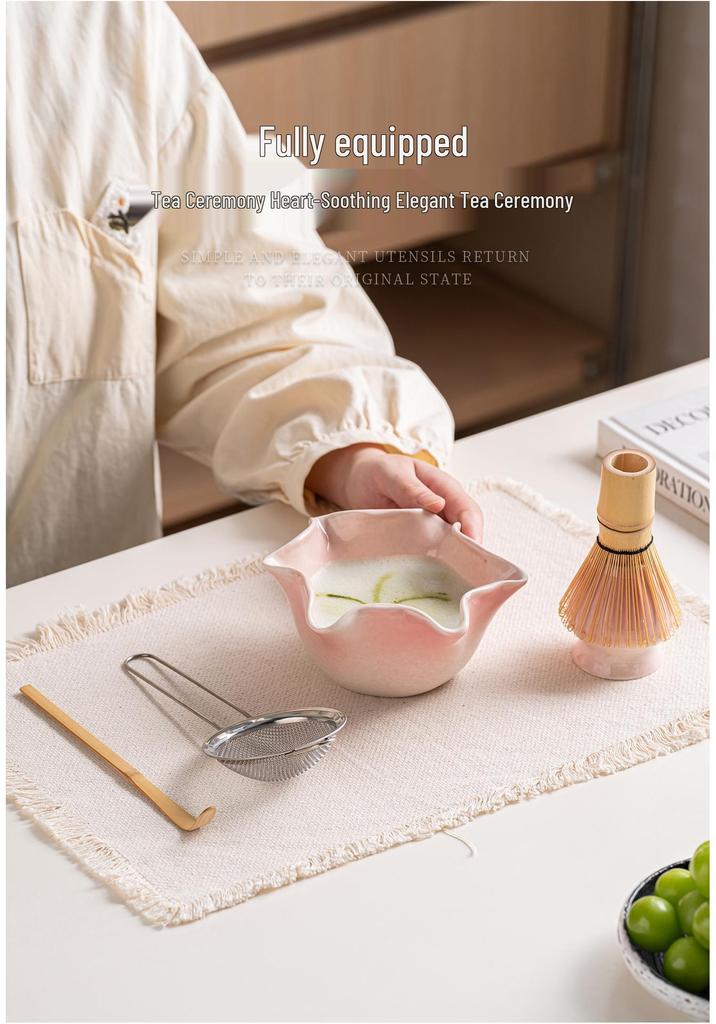 Japanese Lotus Leaf Matcha Bowl Set with Whisk - Tea Ceremony Matcha Mixing Tools