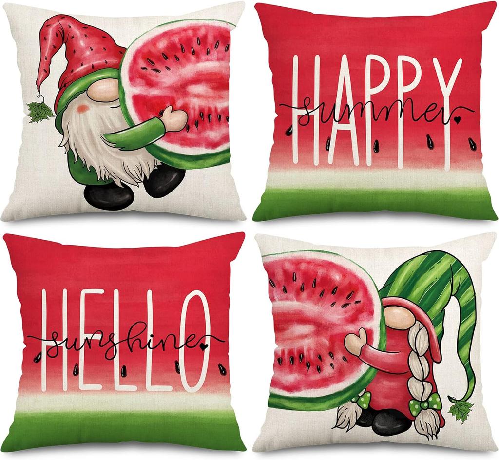 Hello Summer Vibes Gnome Decorative Throw Pillow Cover 18X18In Set Of 4 Ice Cream Popsicle Juice Porch Patio Outdoor Couch
