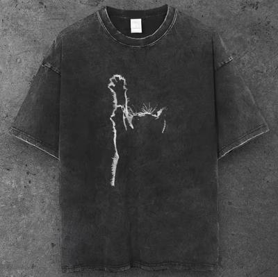 Unisex Shadow Cat Oversized T Shirt Washed Black Grunge Aesthetic S-2XL