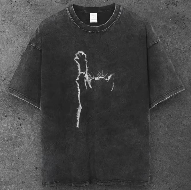 Unisex Shadow Cat Oversized T Shirt Washed Black Grunge Aesthetic S-2XL S разноцветный