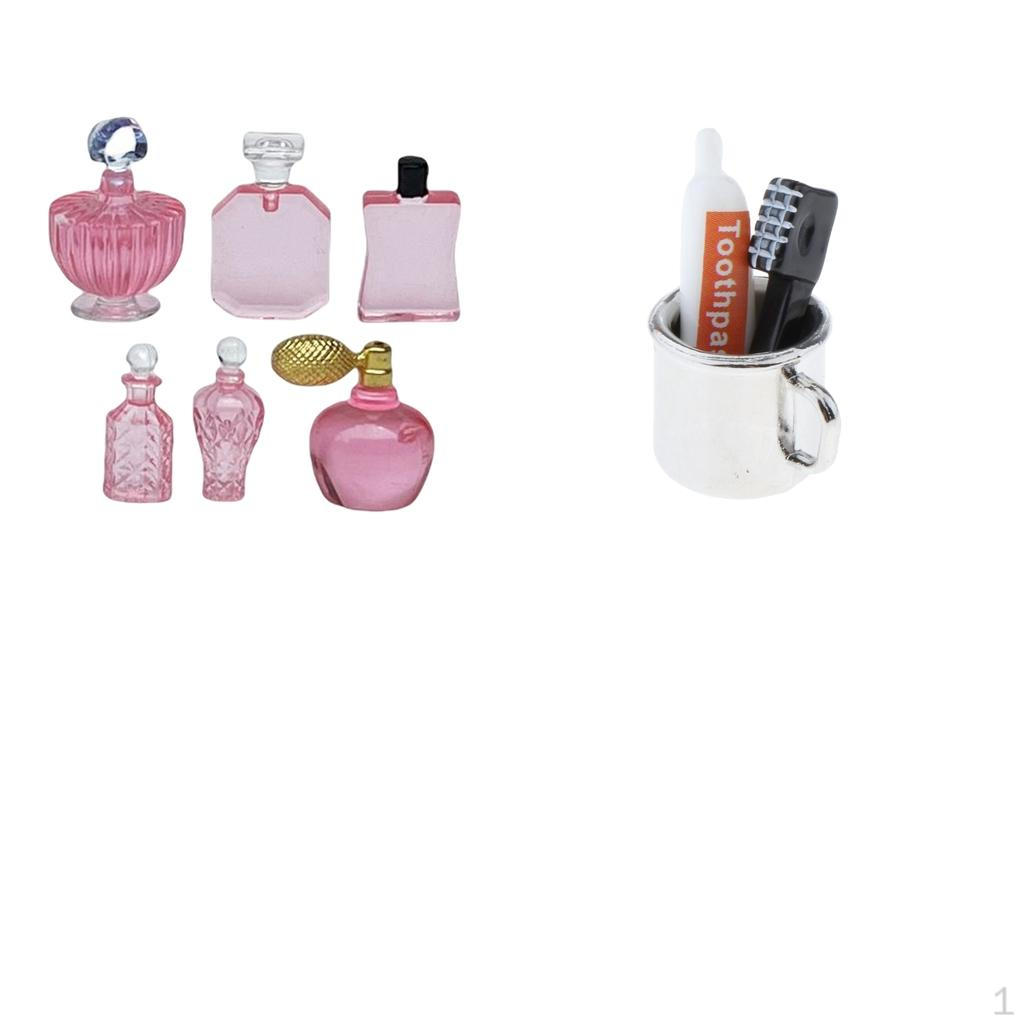 Mi1:12th Dollhouse Mini Toothpaste,Toothbrush, Perfume Mouthwash Cup Bathroom Set Pretend Scene DIY