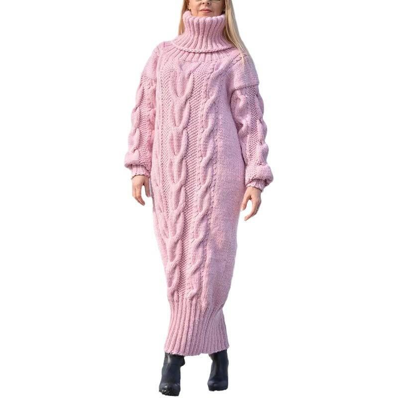 

Осень Зима Новый Длинный С высоким горлом Свободный Плетеный Однотонный Элегантный Свитер для Женщин Повседневный XL