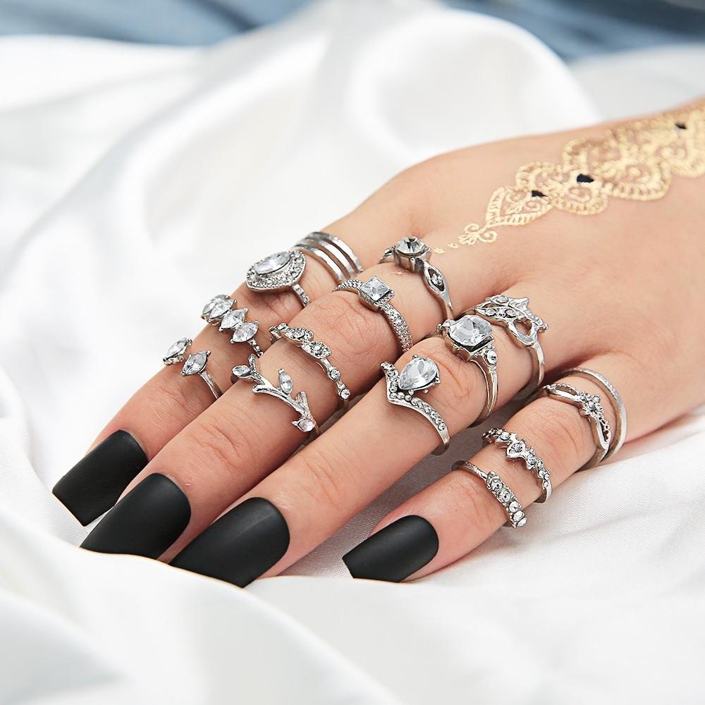Trendy Geometric Knuckle Rings Set Floral Pattern Charm Vintage Ring Set Women's Finger Jewelry Diamond Gold Ring Set Daily Use