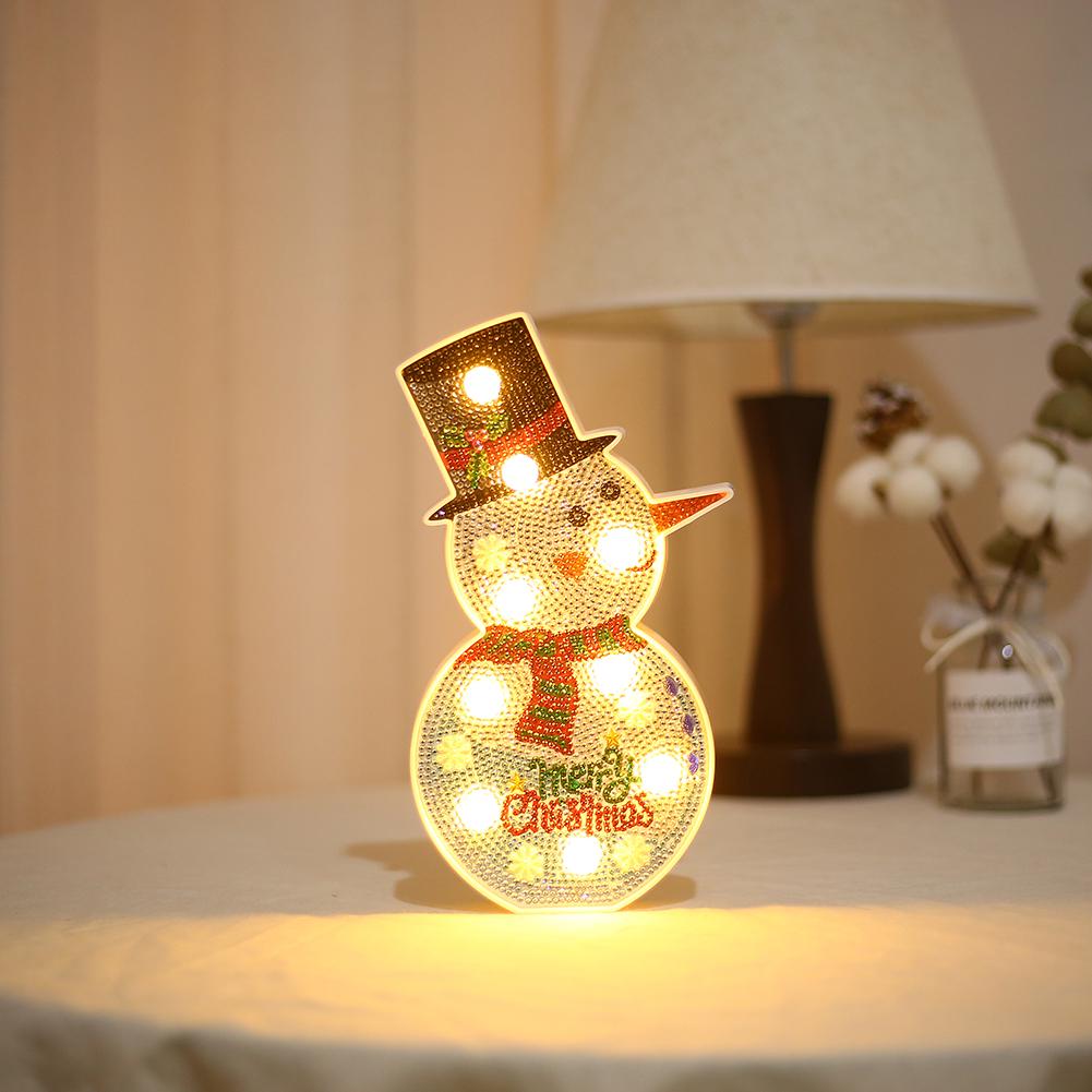 DIY Diamond Painting LED Night Light Christmas Snowman Table Lamp 25x14cm