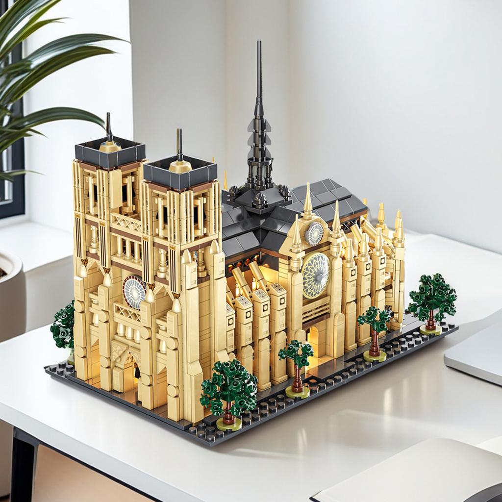 Non-Toxic 1575Pcs Church Architecture Building Blocks Toy Set Assembly Bricks Model With Led Desktop Decoration Gifts