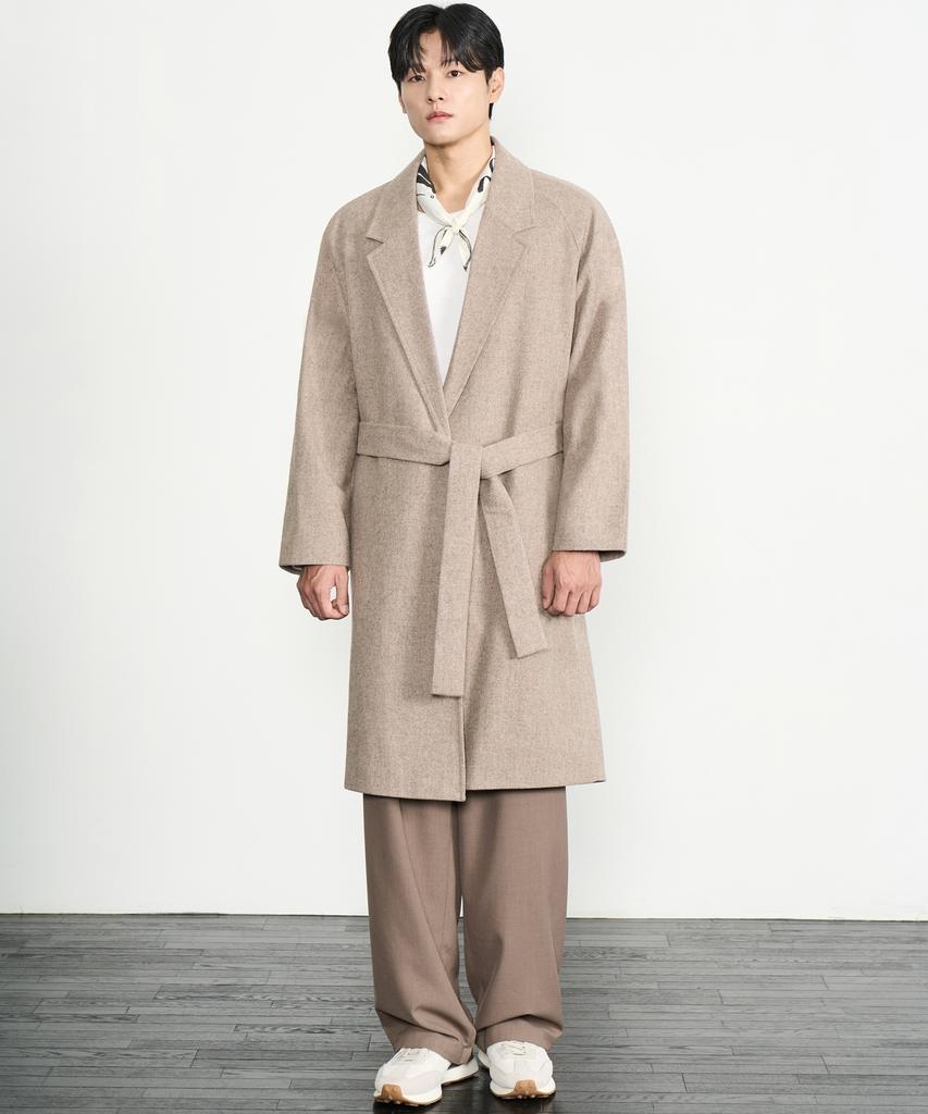 Prairie Light Merino Wool Oversized Robe Long Coat (Beige)