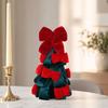 Stacked Velvet Bow Decoration Christmas Tree Decoration, Shaped Desktop Ornament Tabletop for Fireplace Dining Table Window Holiday Decor Versatile