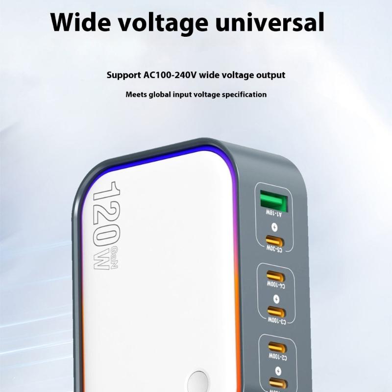 Various Port 120W Charging Station 5C1A Desktop Charging Intelligent Power Distribution Fast Charging Adapter