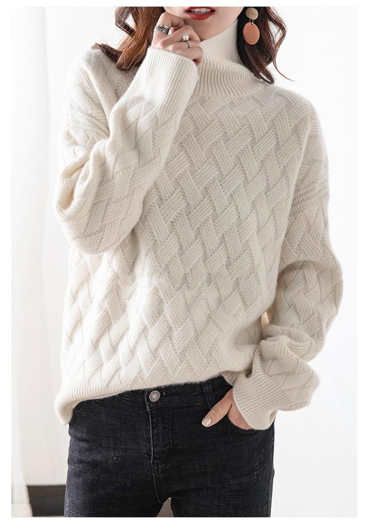 Women's High-Neck Ribbed Knit Sweater - Warm, Thick, Loose Fit for Autumn/Winter 2024, Korean Style