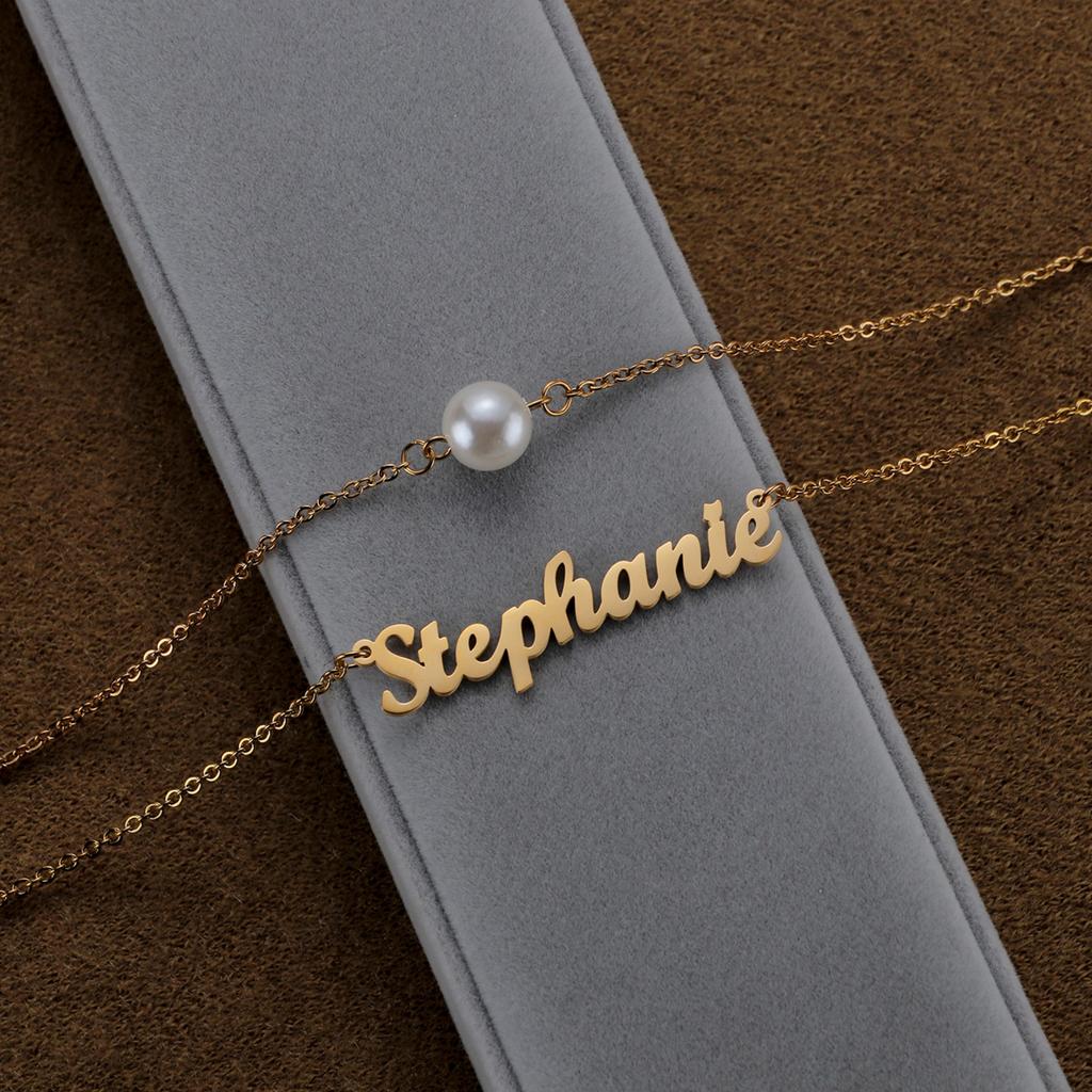 Atoztide Personalized Custom 2 Layer Names Pendant Necklace for Women Stainless Steel Heart Cross Fashion Christmas Jewelry Gift