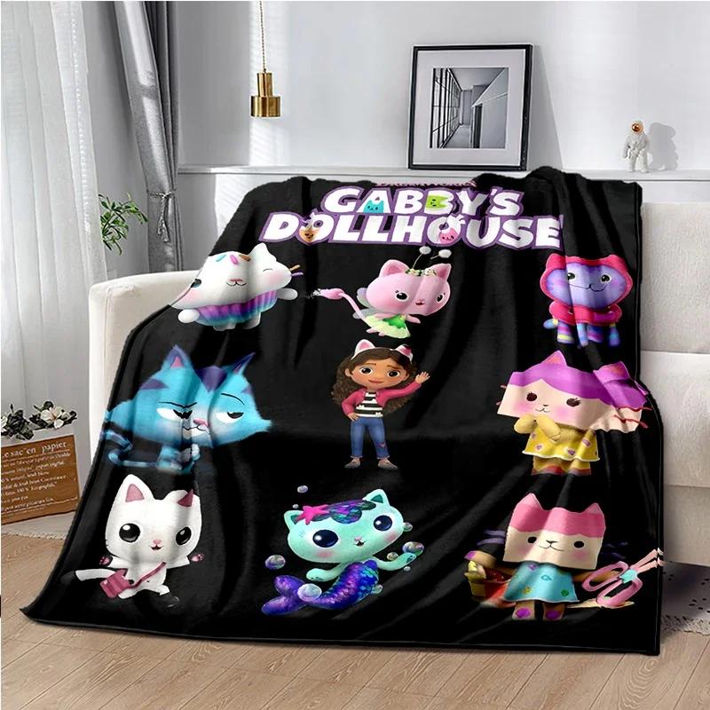 Cute Cartoon Gabby's dollhouse Throws Blanket Kids Super Soft Blankt for Sofa Travel Couch Picnic Flannel Blanket Birthday Gift
