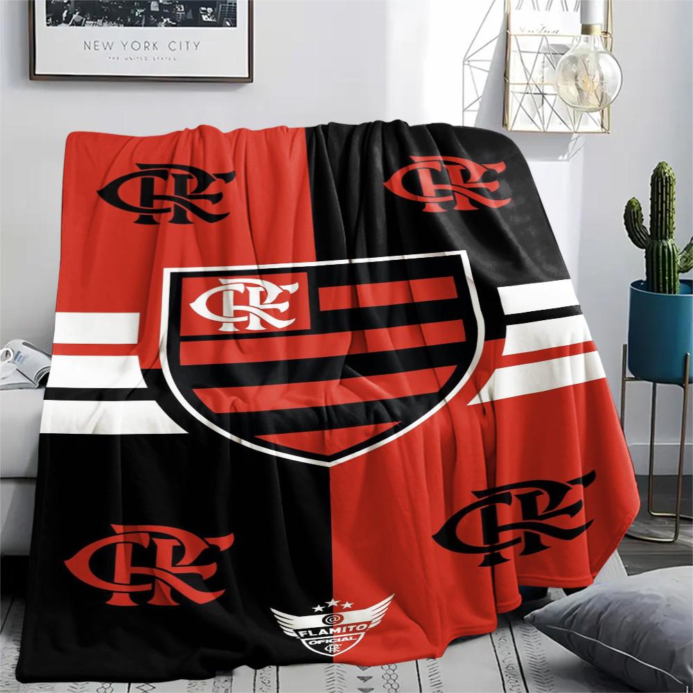 Flamengo Football Club Crest Red Black Stripe Print Flannel Blanket Brazil Soccer Fan Soft Throw Blanket Sofa Bedroom Travel Home Decor