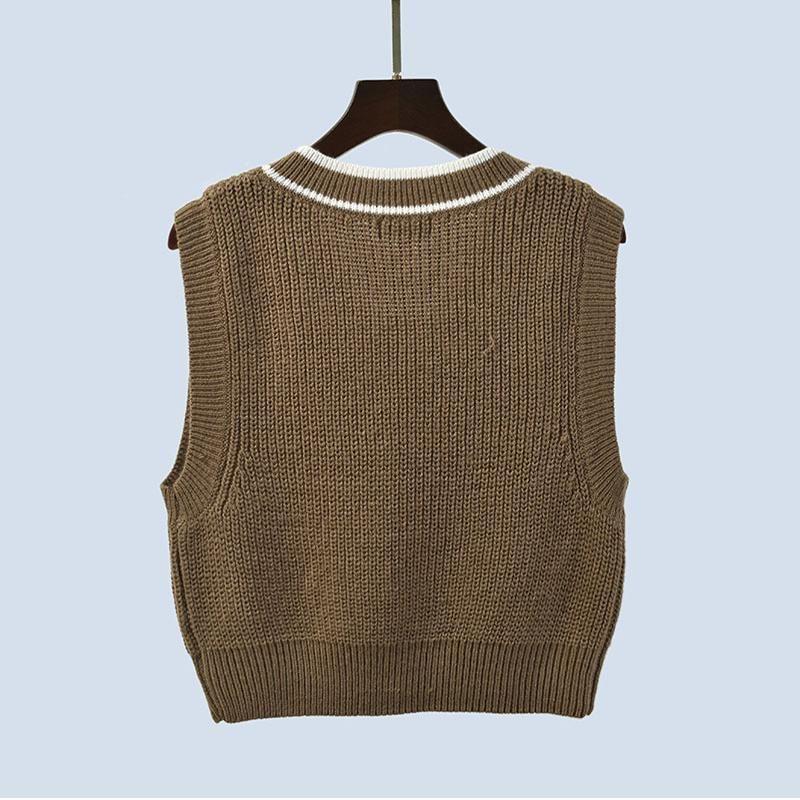 V Neck Sleeveless Short Color Matching Bandage Dress Preppy Style Knitting Sweater Export Quality Vest Jacket Women's Inner