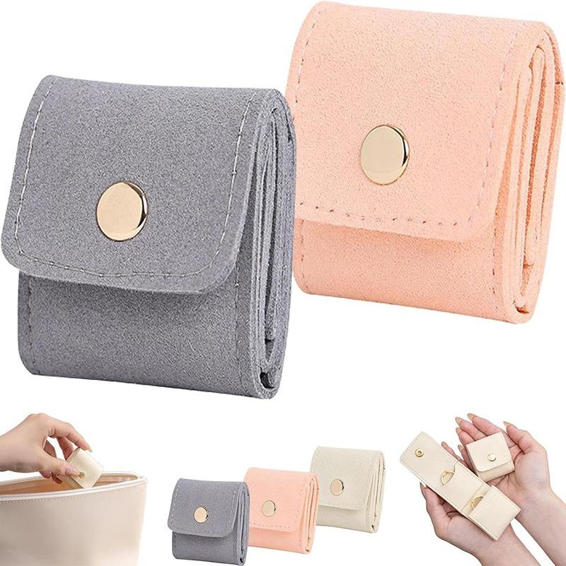 Sevimli Küçük Mikrofiber Deri Takı Saklama Çantaları Çıtçıtlı Küpe Yüzük Charm Kolye Düzenleyici Promosyon Hediyeleri Keseler