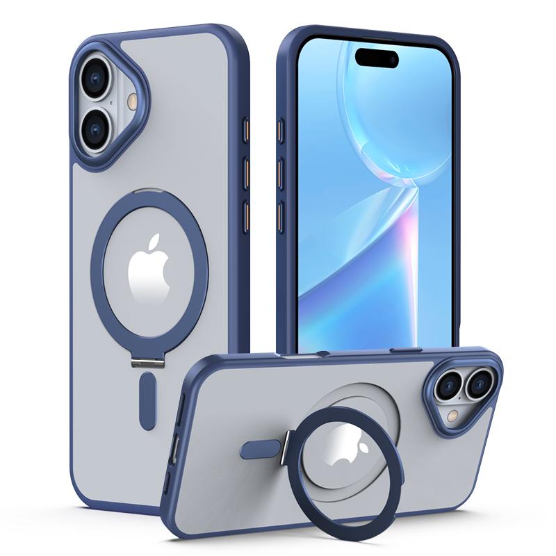 For iPhone 16 Magnetic Case TPU+Acrylic Drop Protection Kickstand Phone Cover C