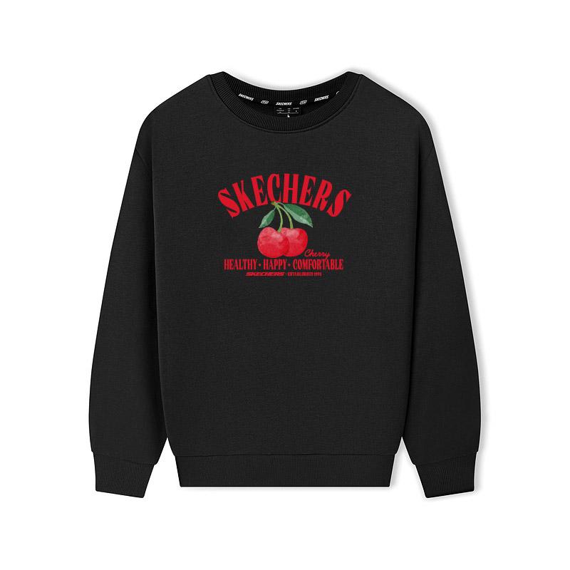 Skechers Emotional Aesthetics Series Cherry Print Logo Solid Color Sports Casual Loose Comfortable Versatile Crew Neck Sweatshirt L325U122-0018 M