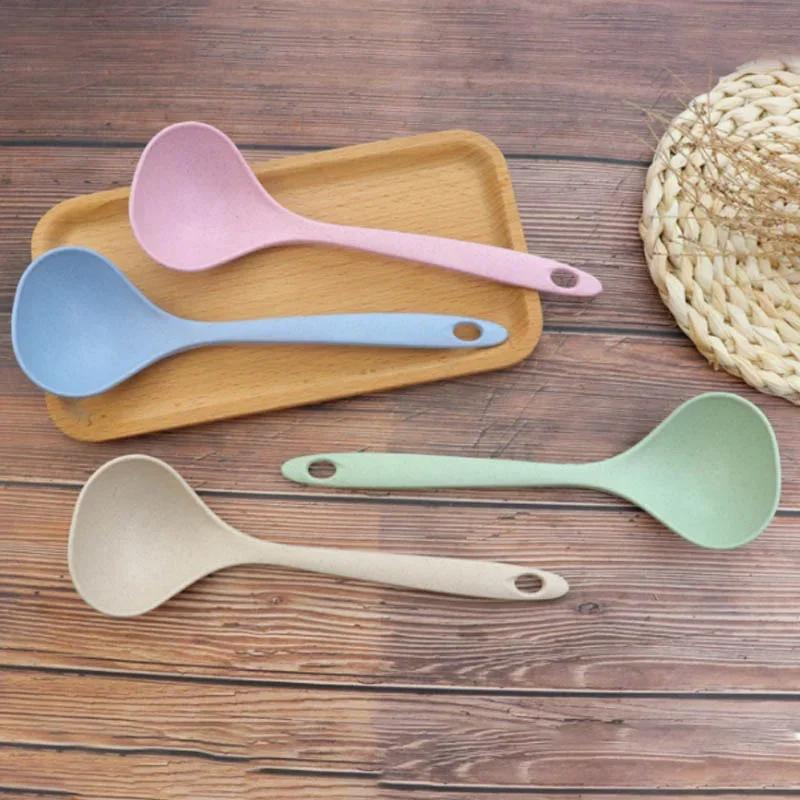 Tableware Wheat Straw Rice Ladle 1Pcs 4 Colors Long Handle Soup Spoon Meal Dinner Scoops Kitchen Supplies Cooking Tool