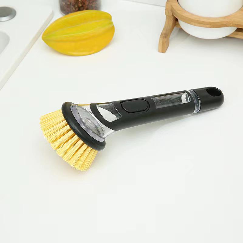 Premium Long-Handled Liquid-Dispensing Pot and Dish Brush for Efficient Kitchen Cleaning