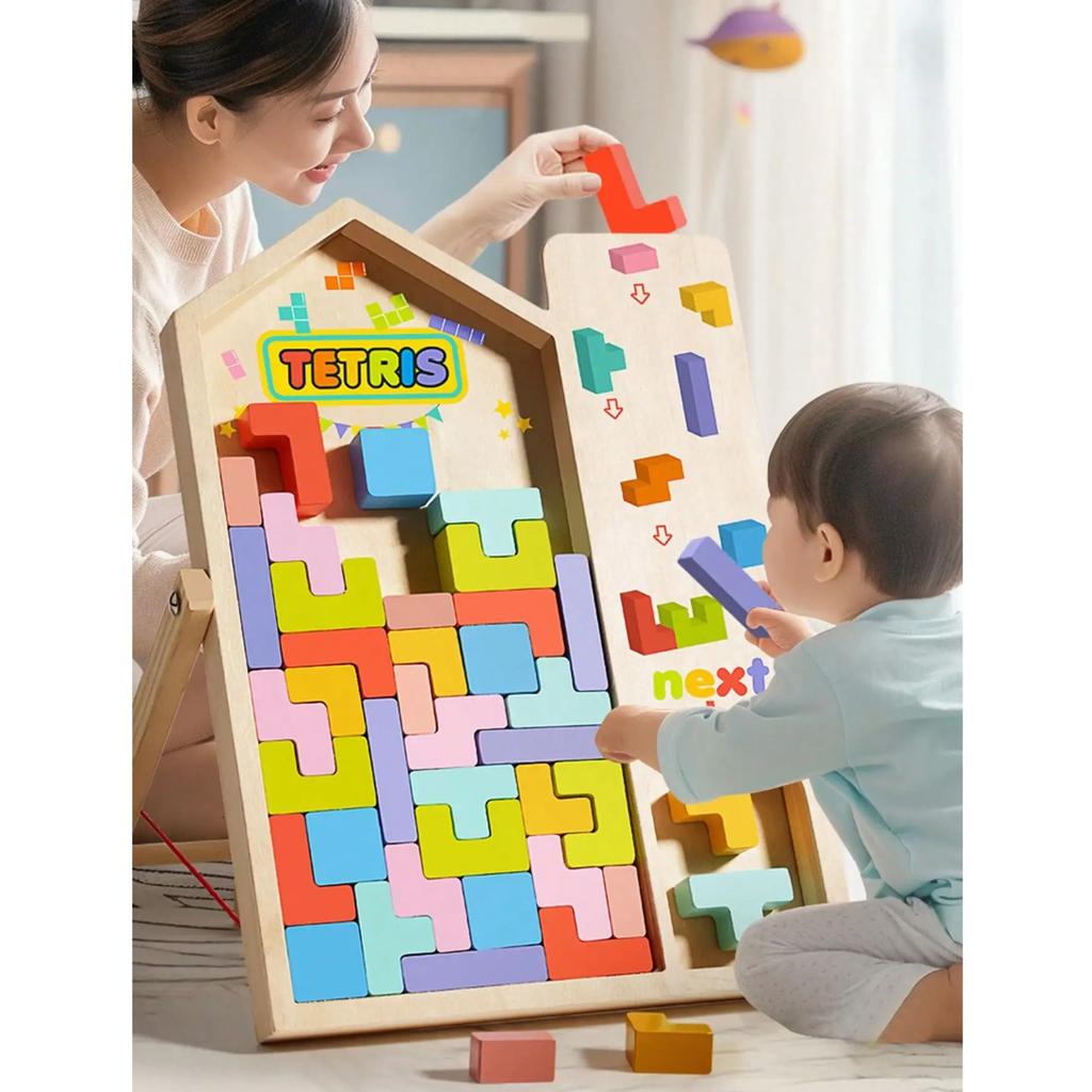 Wooden 3D Puzzles Blocks Brain Teasers Toy Jigsaw Tangram Colorful Jigsaw Game Preschool Educational Gift for Baby Toddlers Kids