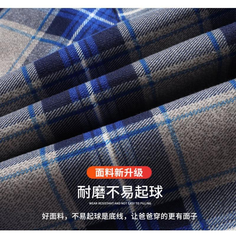 Men Fleece Lined Thick Warm Plaid Long Sleeve Stand Collar Casual Business Shirt