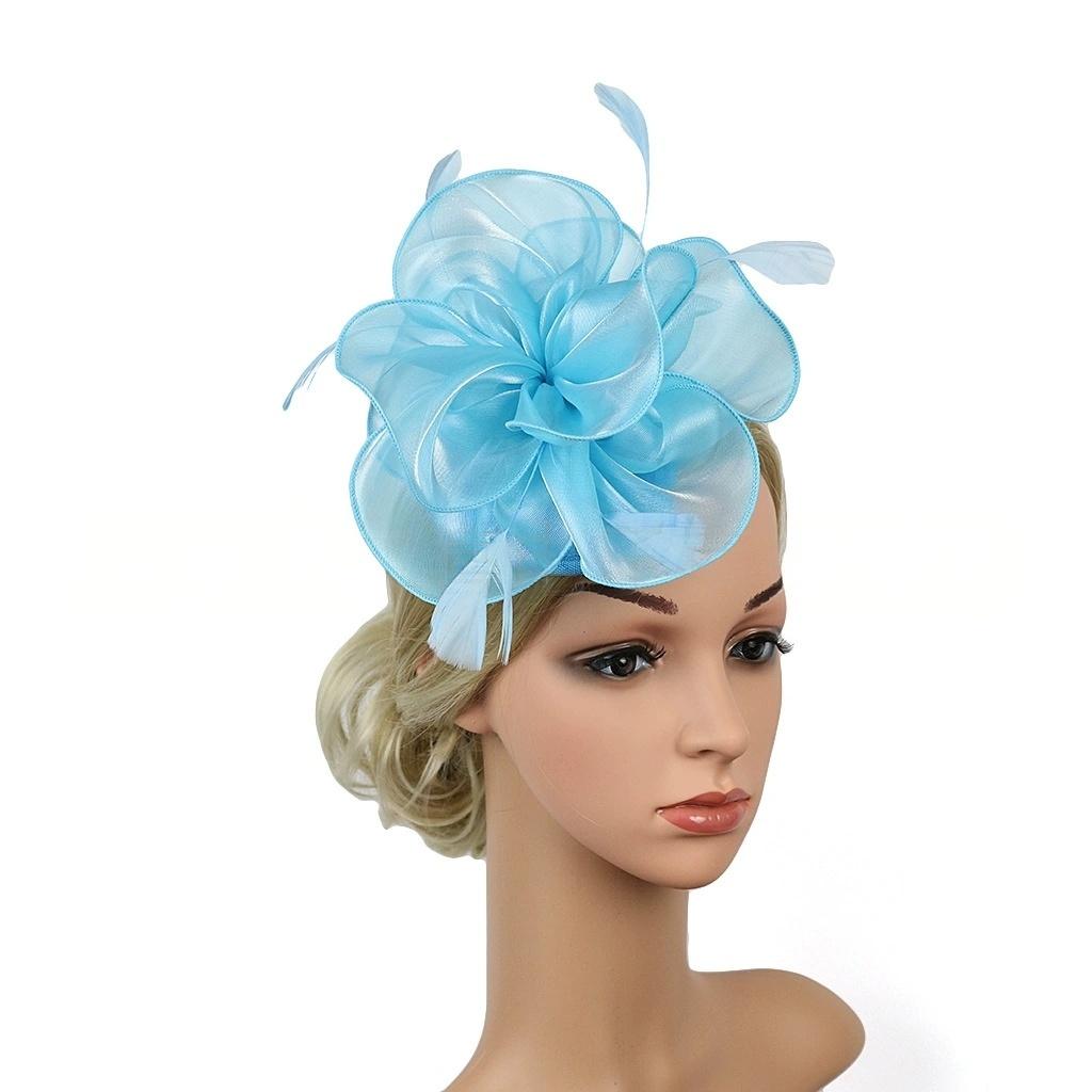 Elegant Organza Hair Drop Fascinator Hat Women Headpiece with Feather Bridal Wedding Show Race Millinery Hair Accessories
