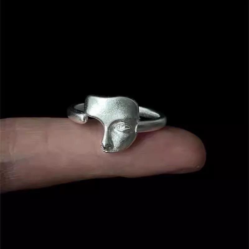 Xiaohongshu Bestseller Textured Silver Open Ring with Burned White Design Adjustable Open