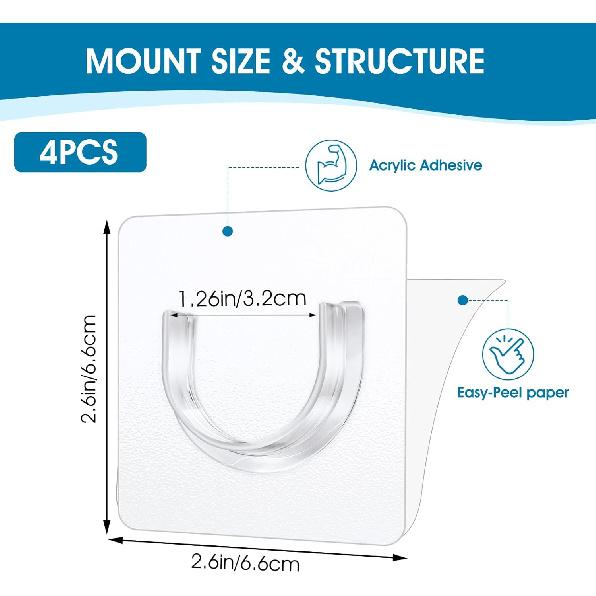 Shower Curtain Rod 8 PCS No Drill Retainer Brackets Tension Holders Adhesive Holder Closet Hooks Rods For Bathroom Wardrobe Curved Clips Wall Strip