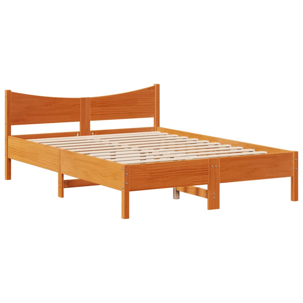 Solid Wood Bed Frame without Mattress Wax Brown 140 x 190 cm Pine Wood