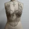 Metal Crosses Pendant Body Chain for Women Adorned with Rhinestones Halter Neck Crop Top for Parties and Casual Outings