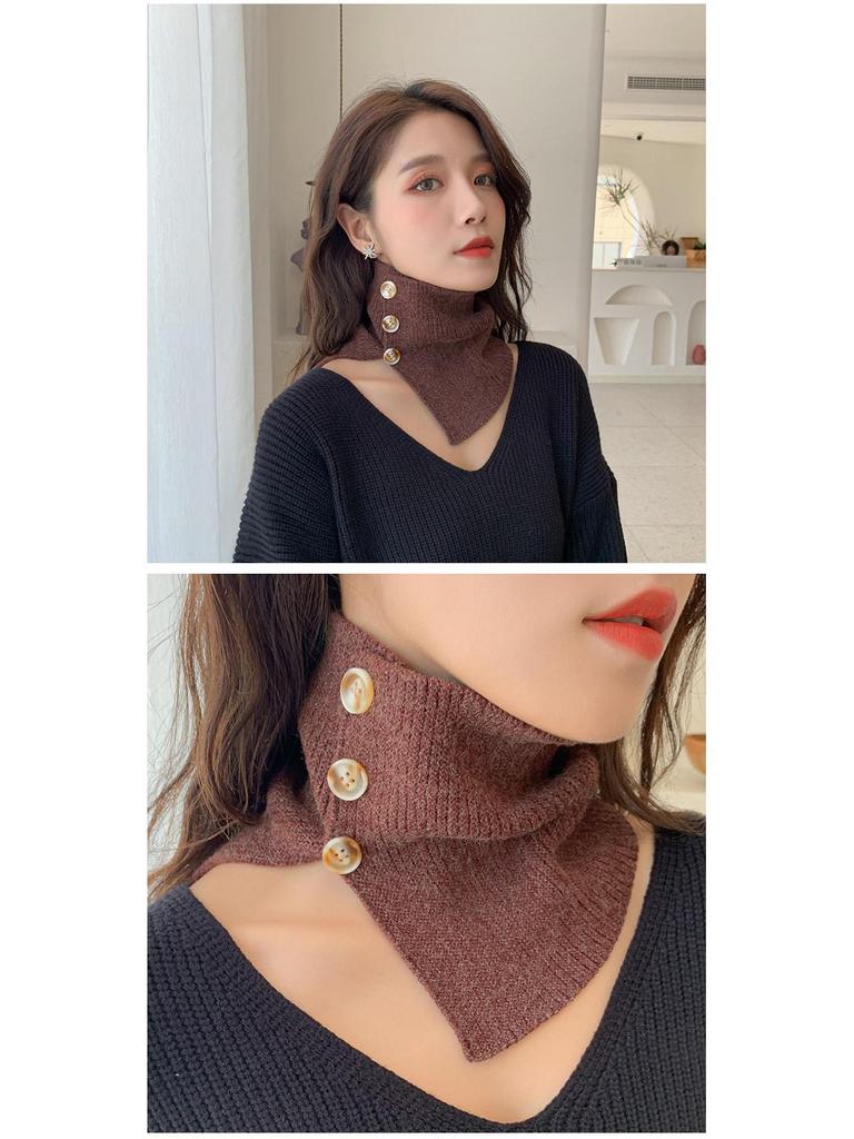 Strikket knappeskjerf for kvinner med kunstig krage – allsidig gensertilbehør for vår, høst og vinter