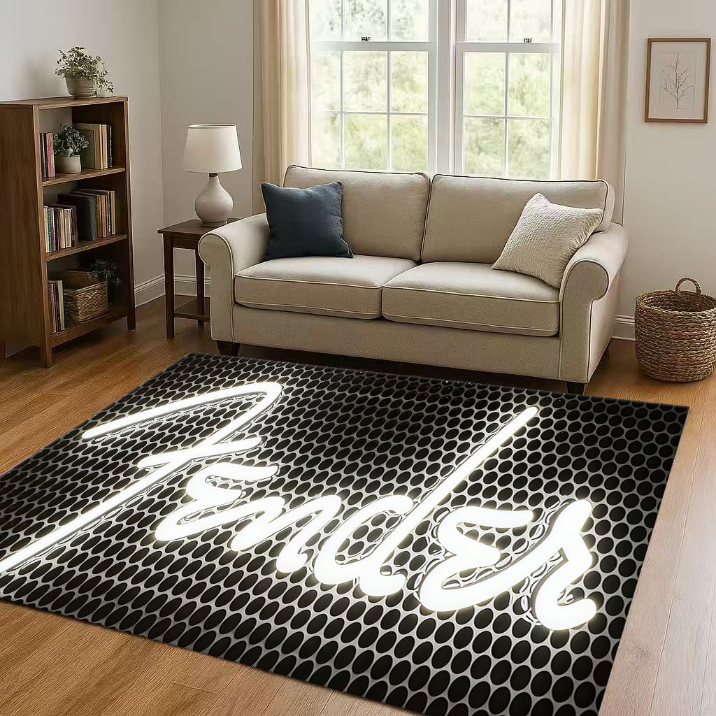 3D F Fender Guitar Musical Instrument Sign Living Room Non Slip Area Rug Carpet for Bedroom Sofa,Easy Clean Home Decor Doormat