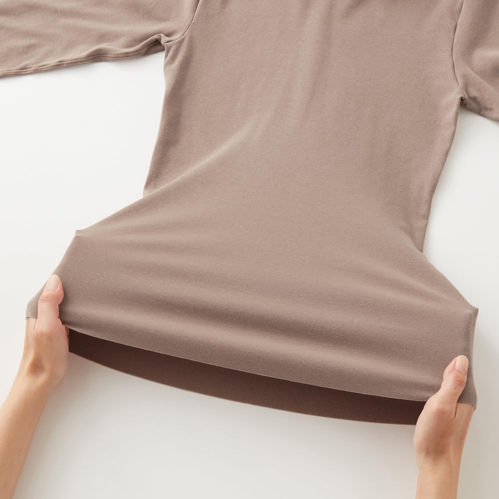 Gunze HOTMAGIC MH7845P Long Sleeve Cotton Fleece High Gray Motif Women's Innerwear, Blend, Lining, Moisture-Wicking, Heat-Generating, Neck,