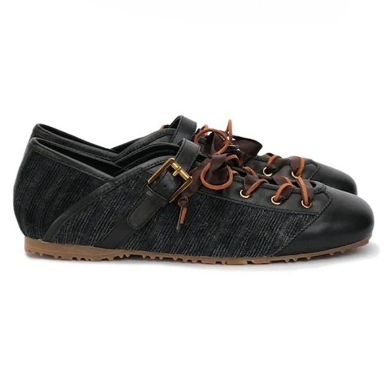 Fashion Brand Lace-up Ballet Flats Women Shoes Shallow Comfort Sporty Casual Shoes Female Buckle Fashion Designer Shoes Zapatos De Mujer