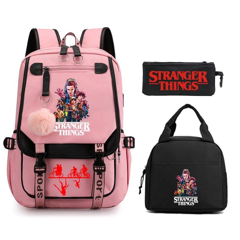 Trend Stranger Things Children'S Backpack Combination Three-Piece Male And Female Versatile Student School Bag