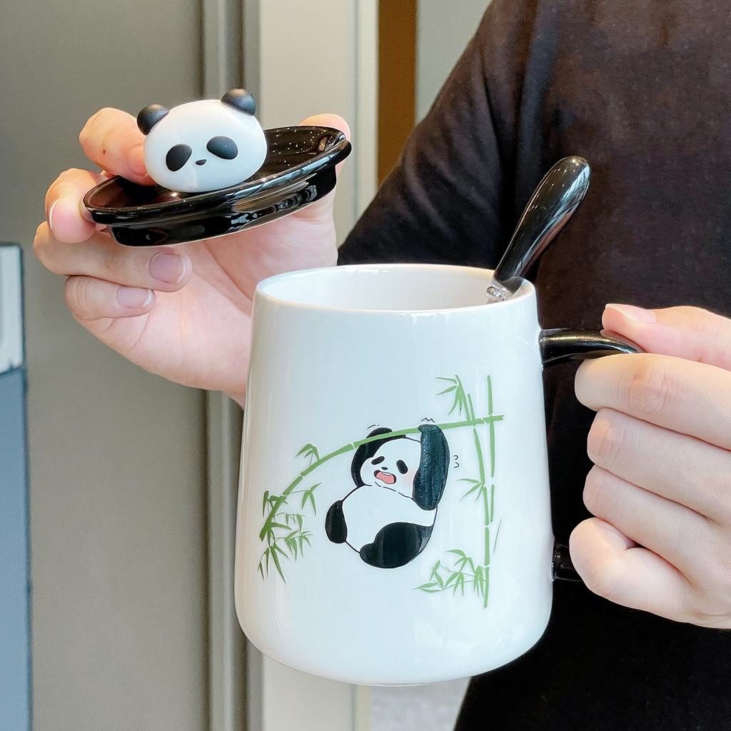Mug with Lid Spoon 2025 New Female Panda Cup Souvenir Ceramic Water Cup Coffee Cup